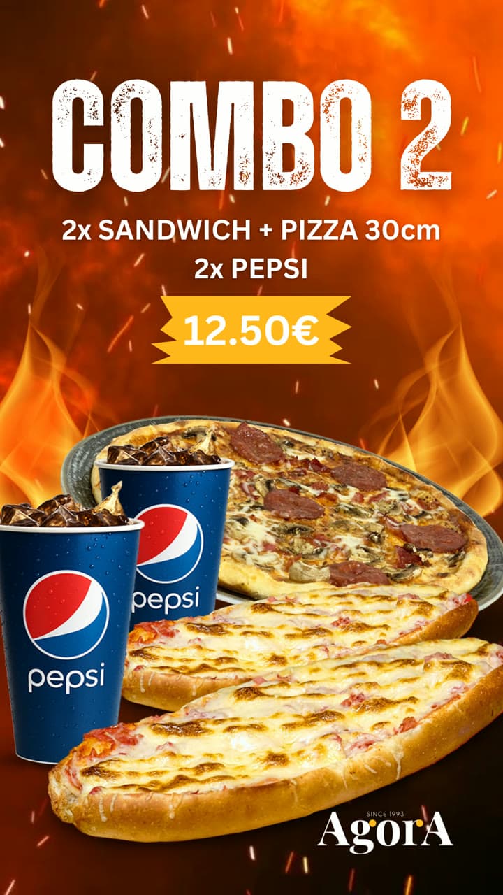 Combo 2 - 2x Sandwich + Pizza 30cm + 2x Pepsi